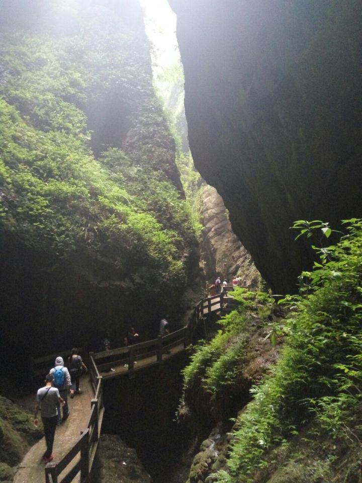 龙水峡地缝景区跟天坑景区相隔不远,是一条侠谷,游览